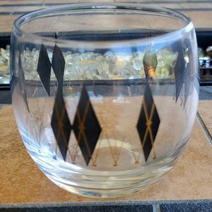 Vintage Mid Century Argyle Atomic Roly Poly low ball bar glass.